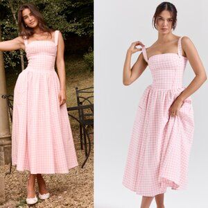 HOUSE OF CB 'Vivien' Strawberry Shortcake Gingham Midi Sundress NWOT